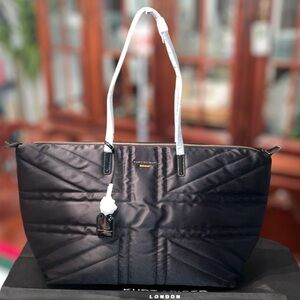 NWT Kurt Geiger Union Jack Black Quilted Shopper Tote Bag